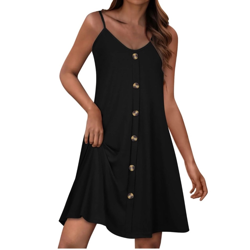90s Front Button Casual V-Neck Sleeveless Mini Dress S